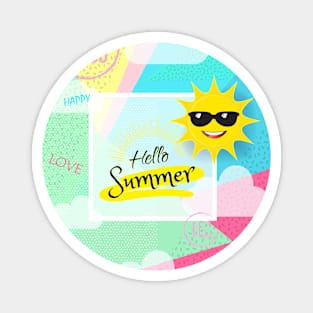 Hello Summer Abstract pop art Funny Sun in Sunglasses Magnet